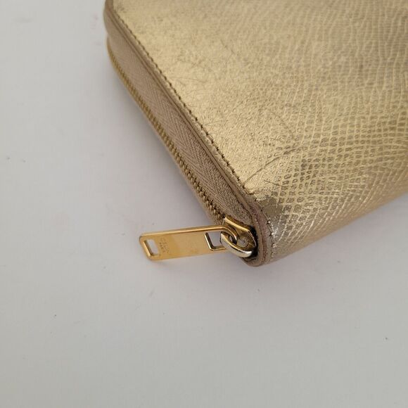 Celine Wallet Leather Gold Metali Card Bill Holder Large Zip Around Continental - Picture 10 of 10